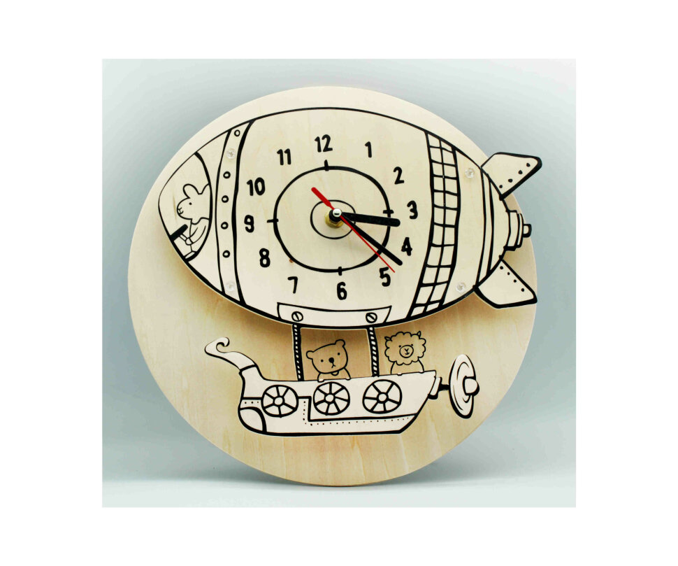 Часы-конструктор деревянные - Дирижабль раскраска 